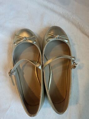 Janie and Jack Metallic Gold Mary Jane Flats with Bow Accent